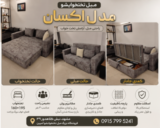 مبل تختخوابشو دونفره مدل اکسان جدید | عرض خواب ۱۶۰ باکسدارخواب 160